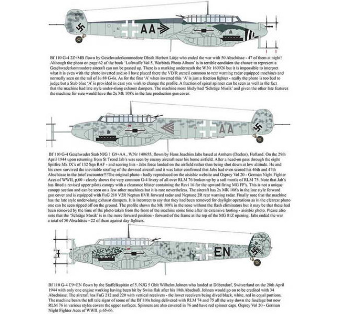 Декаль Bf 110 G-4 1/32 AIMS 32D037