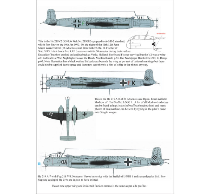 Декаль Heinkel He 219 1/72 AIMS 72D023