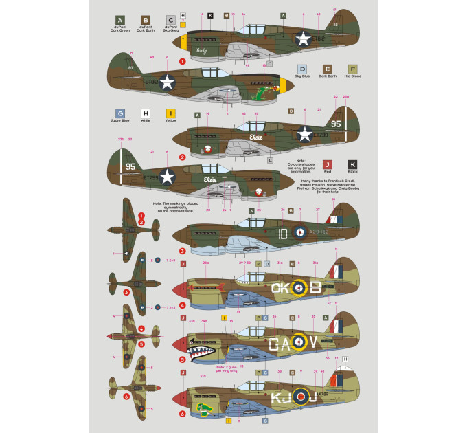 Декаль P-40E/Kittyhawk Mk.I P.II 1/32 DKdecals DK32023