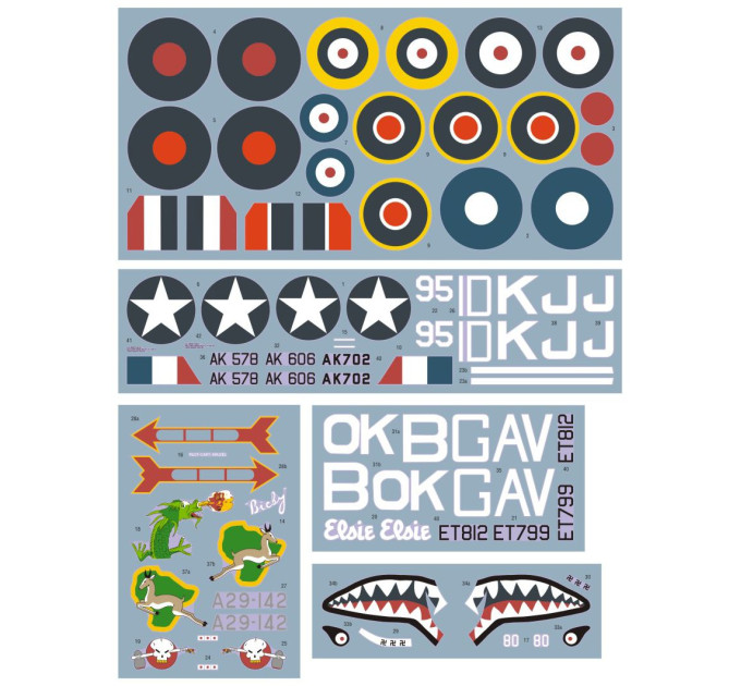 Декаль P-40E/Kittyhawk Mk.I P.II 1/32 DKdecals DK32023