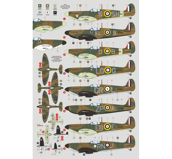 Декаль Spitfire Mk.I/II Aces 1/32 DKdecals DK32025