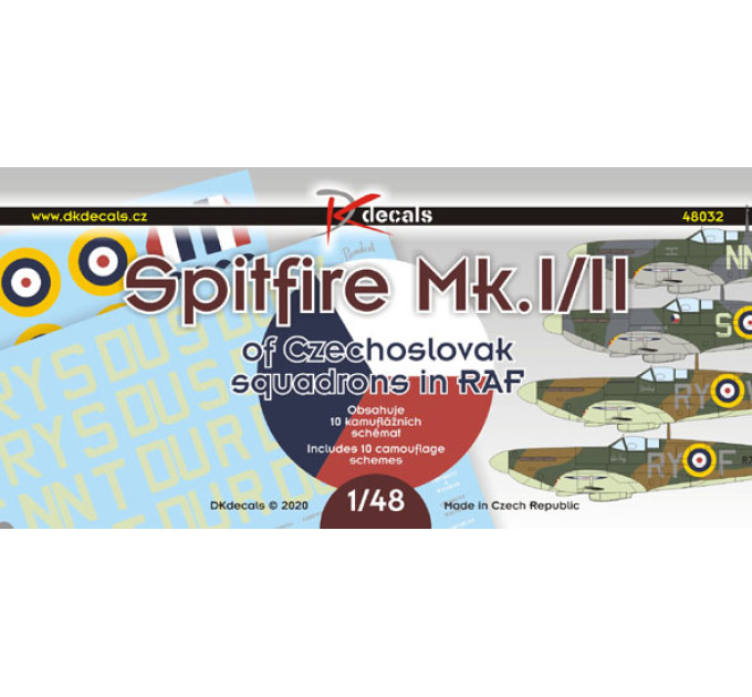 Декаль Spitfire Mk.I/II Чехословацькі ескадрильї 1/48 DKdecals DK48032
