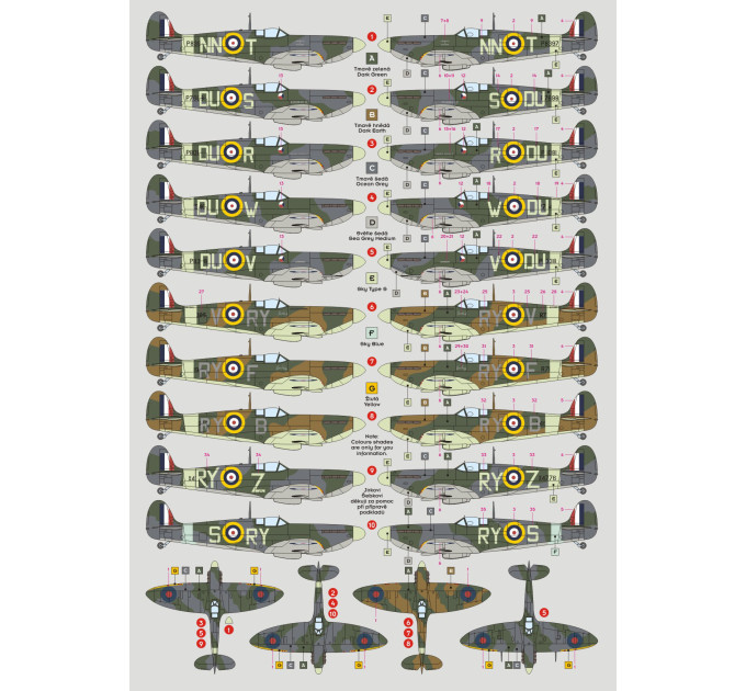 Декаль Spitfire Mk.I/II Чехословацькі ескадрильї 1/48 DKdecals DK48032