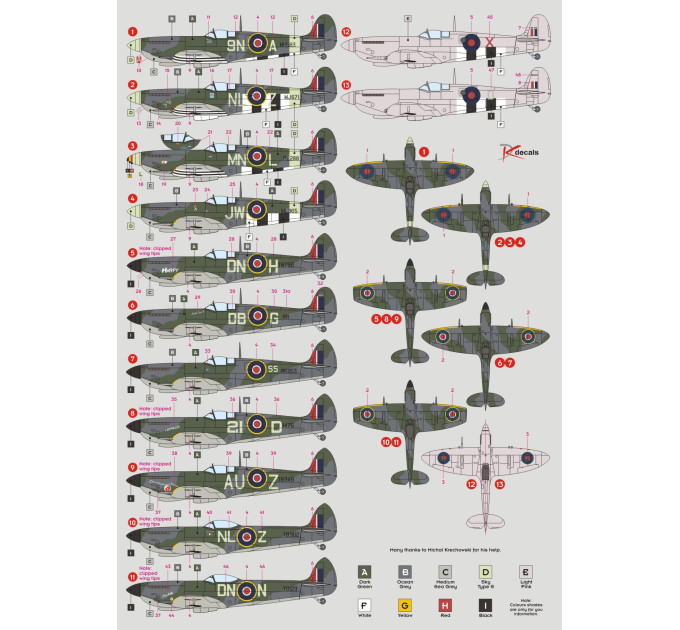 Декаль Spitfire Mk.IX/XVI 2nd TAF 1/48 DKdecals DK48039