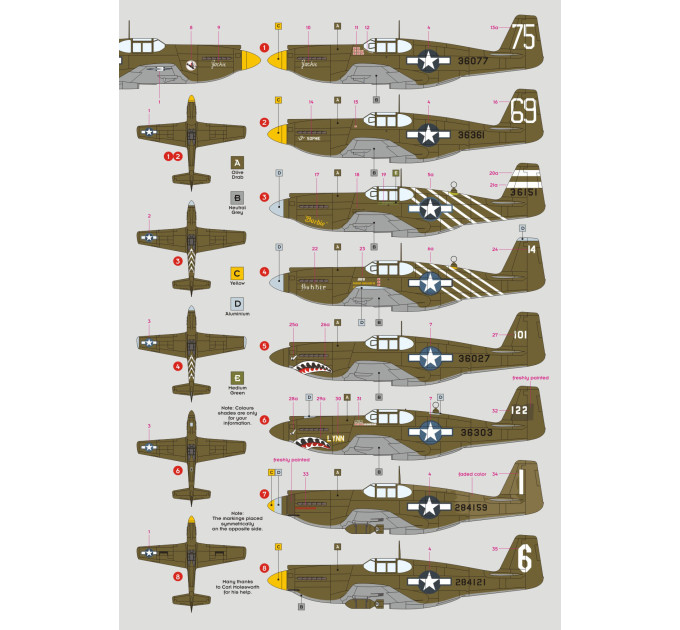 Декаль A-36/P-51A Mustang CBI 1/48 DKdecals DK48040
