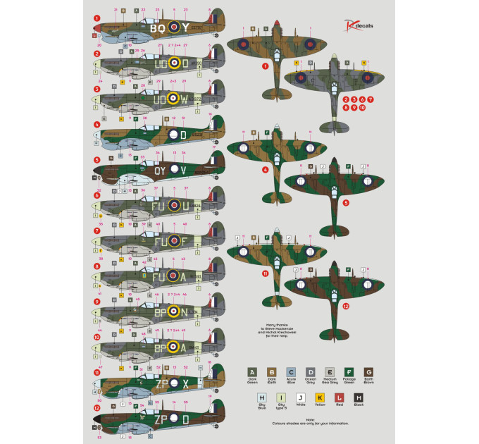 Декаль Spitfire Mk.V в ескадрильях RAAF 1/48 DKdecals DK48043