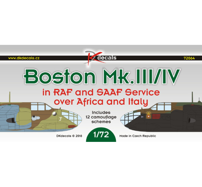 Декаль Бостон RAF/SAAF над Африкою та Італією 1/72 DKdecals DK72064
