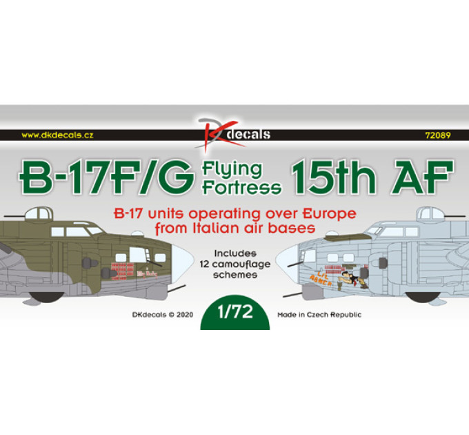 Декаль B-17F/B-17G Літаюча фортеця 15-й повітряної армії 1/72 DKdecals DK72089