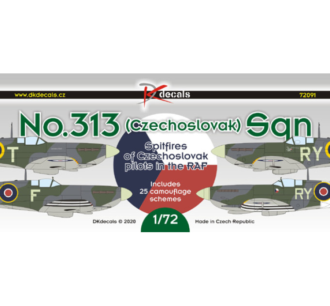 Декаль № 313 (Чехословацька) ескадрилья Spitfire 1/72 DKdecals DK72091