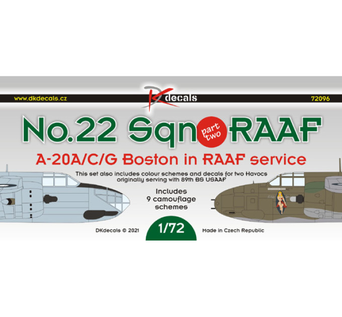 Декаль No22 еск. RAAF - A-20A/C/G Бостон 1/72 DKdecals DK72096