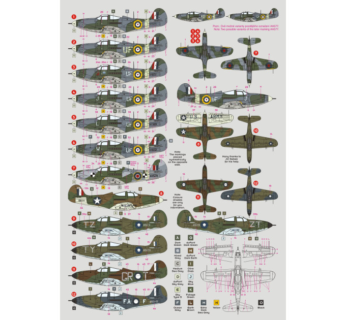 Декаль Airacobra Mk.I (P-39) на службі RAF та RAAF 1/72 DKdecals DK72110