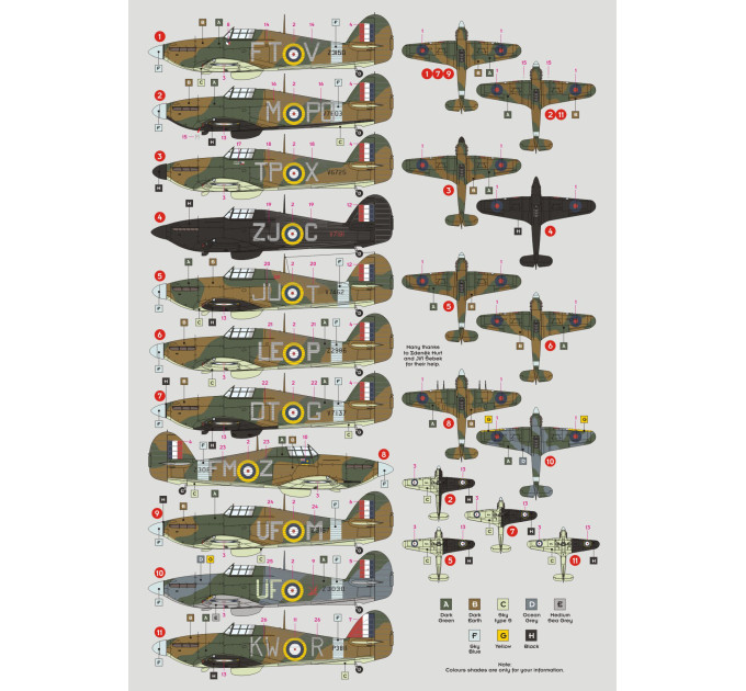 Декаль Hurricane чехословацьких пілотів ч.I 1/72 DKdecals DK72139