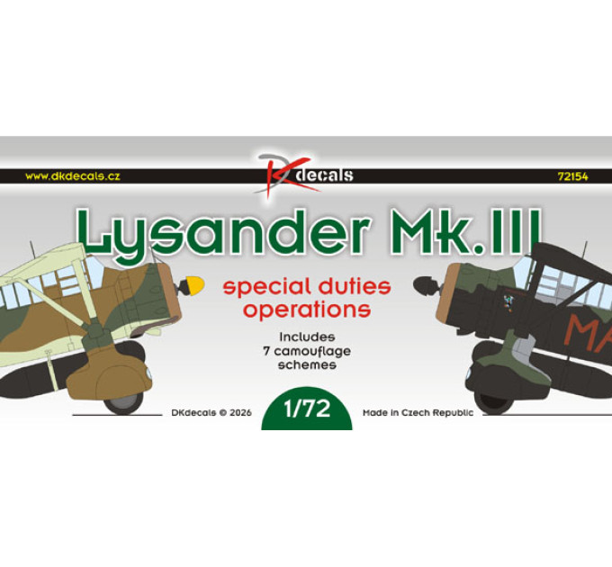Декаль Lysander Mk.III 1/72 DKdecals DK72154