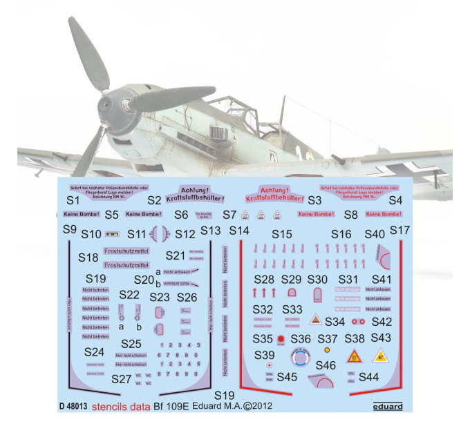 Bf 109E - декаль тех.надписей 1/48 D48013