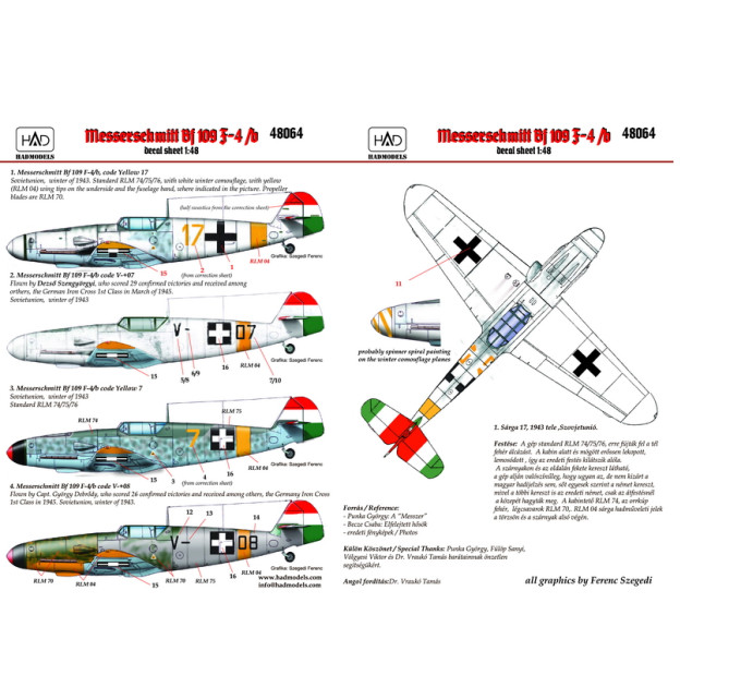 Декаль Bf 109F-4 1/48 частина 1 HADmodels 48064