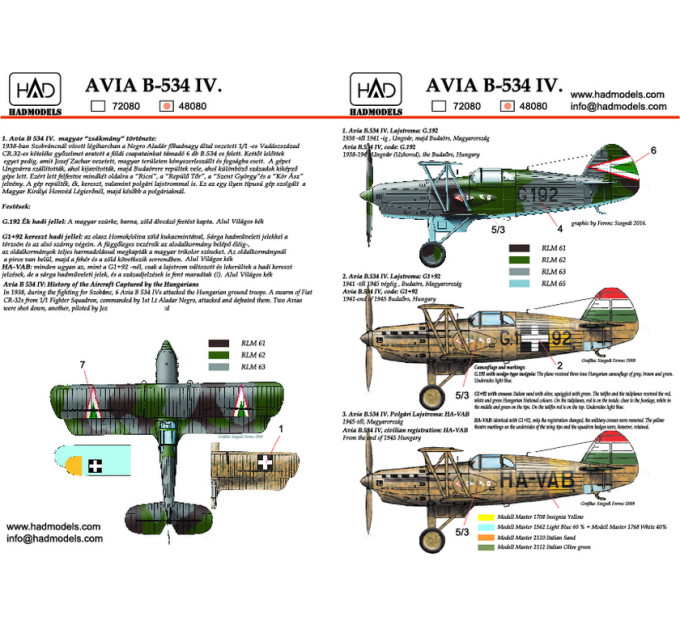 Декаль Avia B-534 1/48 HADmodels 48080