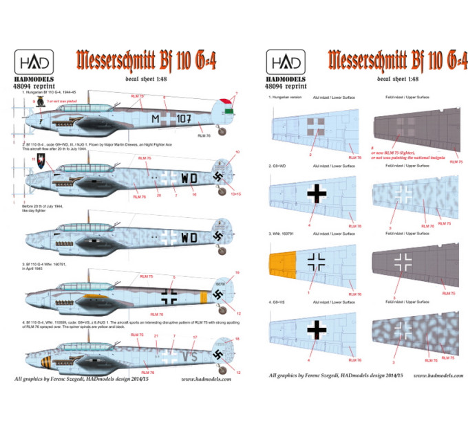 Декаль Bf 110G-4 1/48 HADmodels 48094