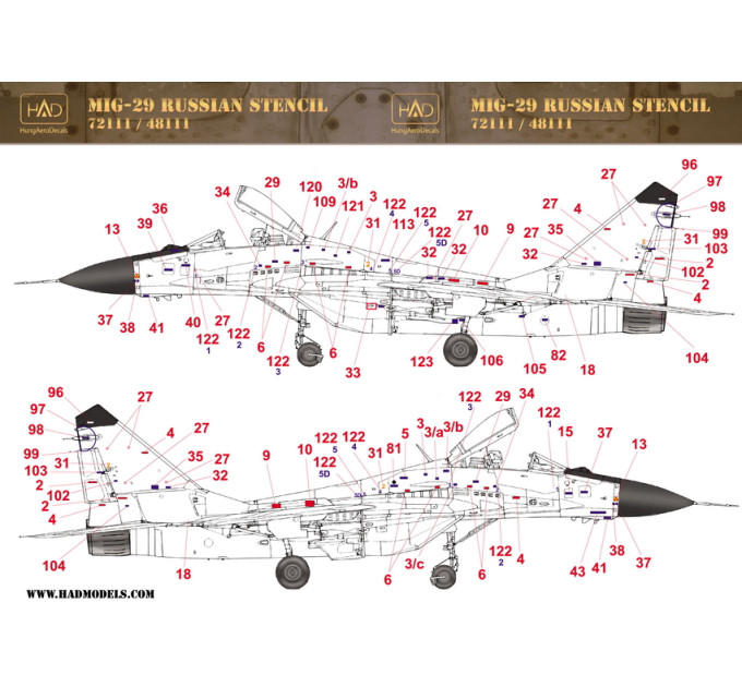 Декаль МіГ-29 1/48 руські тех. написи HADmodels 48111