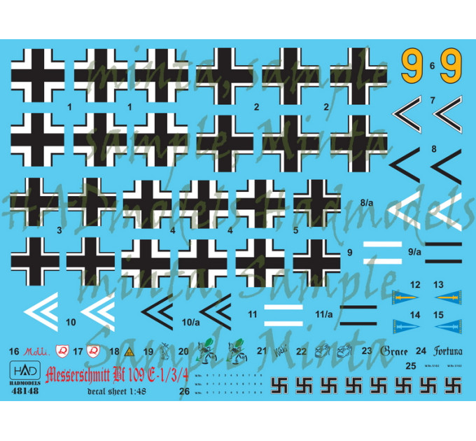 Декаль Bf 109E-1/3/4 1/48 HADmodels 48148