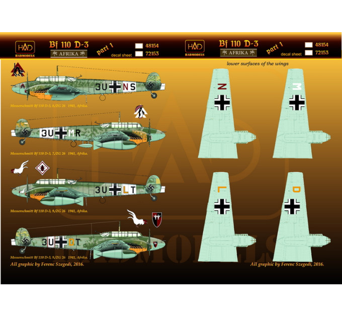 Декаль Bf 110D-3 / E-2 1/48 Africa частина 1 HADmodels 48154