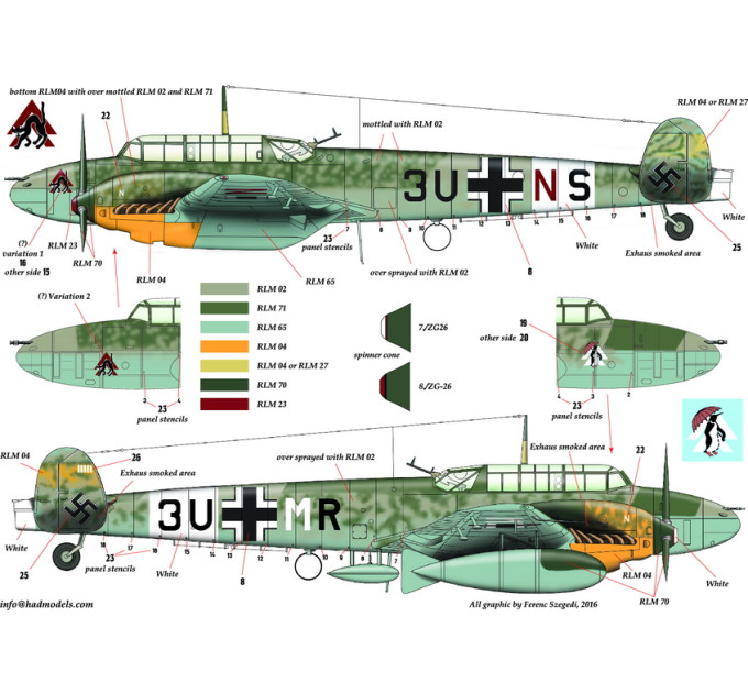 Декаль Bf 110D-3 / E-2 1/48 Africa частина 1 HADmodels 48154