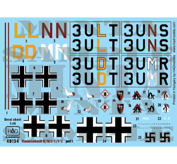Декаль Bf 110D-3 / E-2 1/48 Africa частина 1 HADmodels 48154