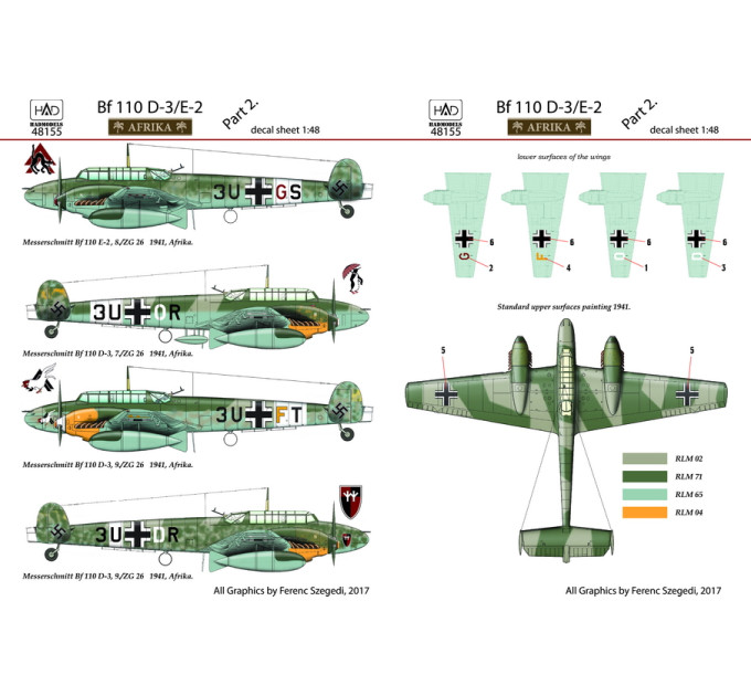 Декаль Bf 110D-3 / E-2 1/48 Africa частина 2 HADmodels 48155