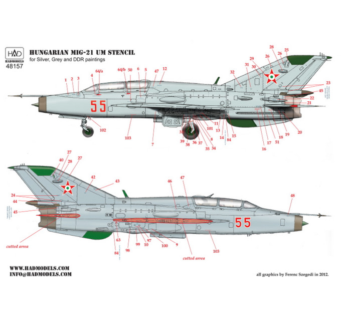 Декаль МіГ-21УМ 1/48 Угорські тех.написи HADmodels 48157