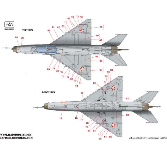 Декаль МіГ-21УМ 1/48 Угорські тех.написи HADmodels 48157
