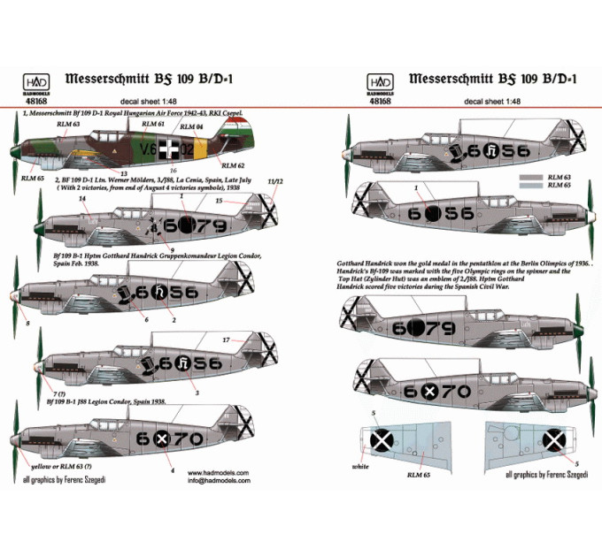 Декаль Bf 109B / D 1/48 HADmodels 48168