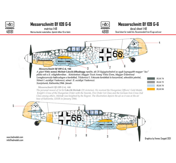 Декаль Bf 109G-6 1/48 ”Erzsike” HADmodels 48181