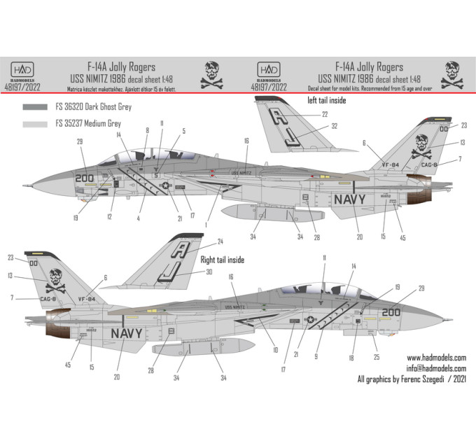 Декаль F-14A VF-84 1/48 Jolly Rogers HADmodels 48197