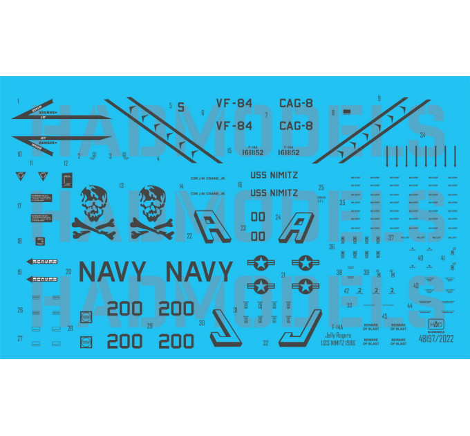 Декаль F-14A VF-84 1/48 Jolly Rogers HADmodels 48197