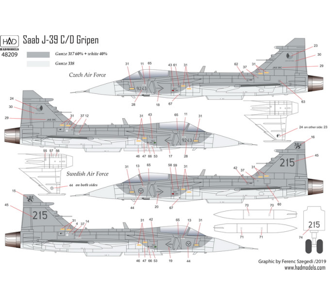 Декаль Jas 39 1/48 HADmodels 48209