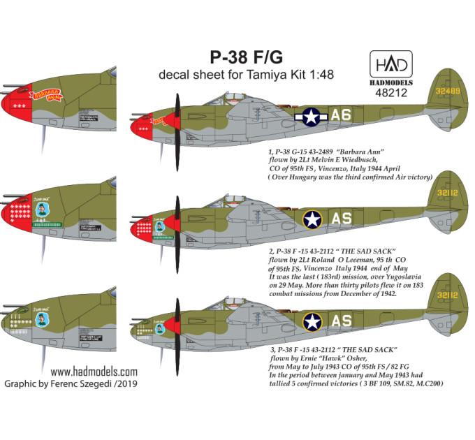 Декаль P-38 F/G 1/48 over Europe HADmodels 48212