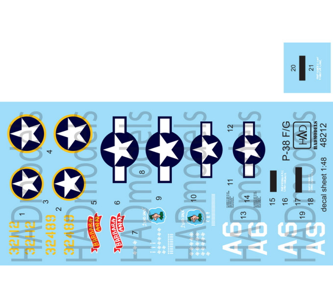 Декаль P-38 F/G 1/48 over Europe HADmodels 48212