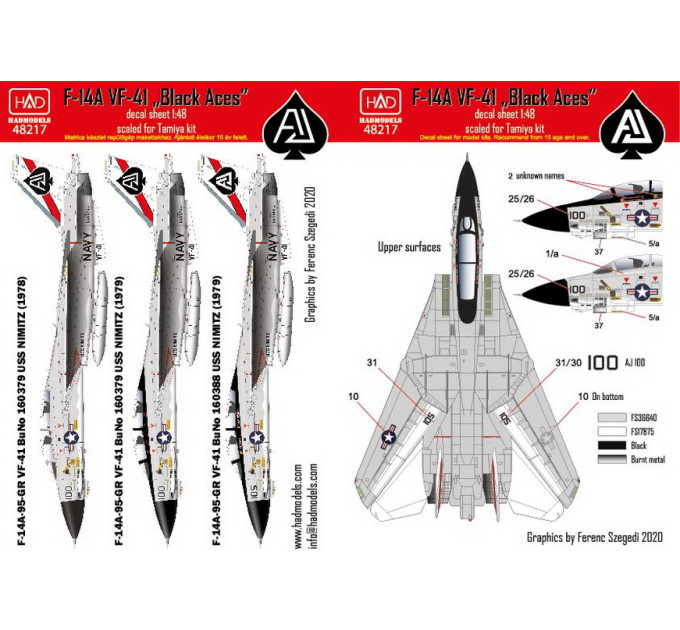 Декаль F-14A 1/48 Black Aces/ USS Nimitz HADmodels 48217