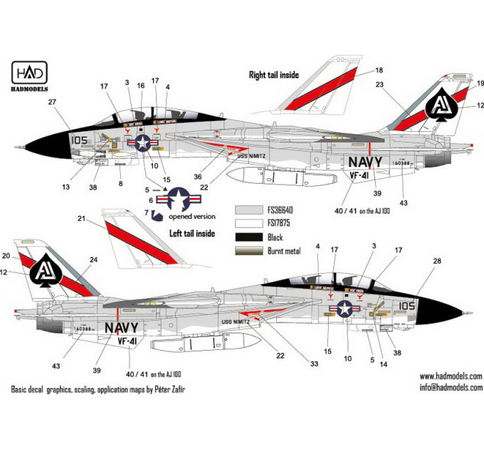 Декаль F-14A 1/48 Black Aces/ USS Nimitz HADmodels 48217