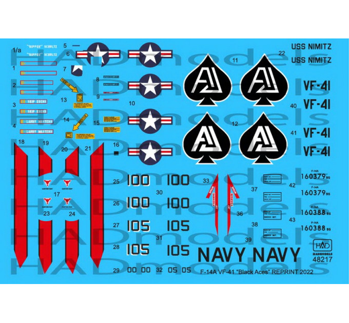 Декаль F-14A 1/48 Black Aces/ USS Nimitz HADmodels 48217
