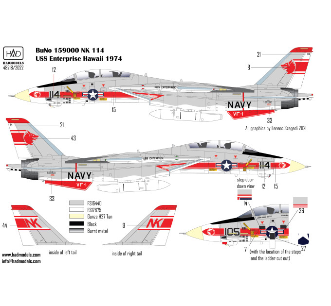 Декаль F-14A VF-1 1/48 Wolfpack USS Enterprise HADmodels 48218
