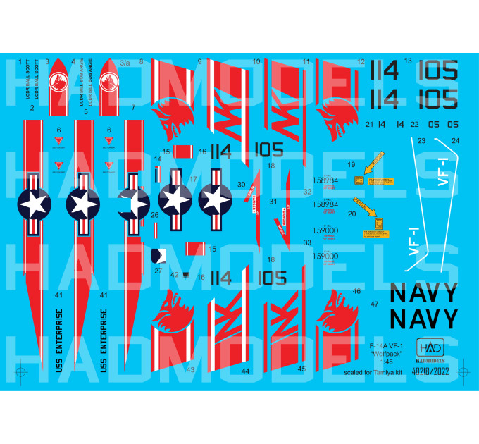 Декаль F-14A VF-1 1/48 Wolfpack USS Enterprise HADmodels 48218