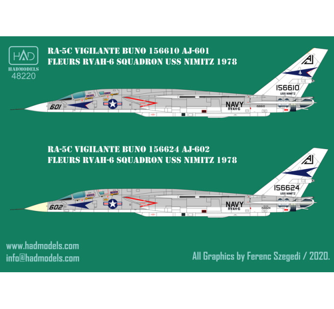 Декаль RA-5C 1/48 Vigilante USS NIMITZ HADmodels 48220