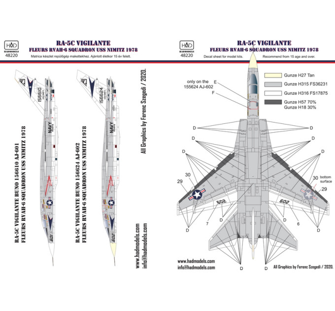 Декаль RA-5C 1/48 Vigilante USS NIMITZ HADmodels 48220