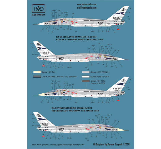 Декаль RA-5C 1/48 Vigilante USS NIMITZ HADmodels 48220