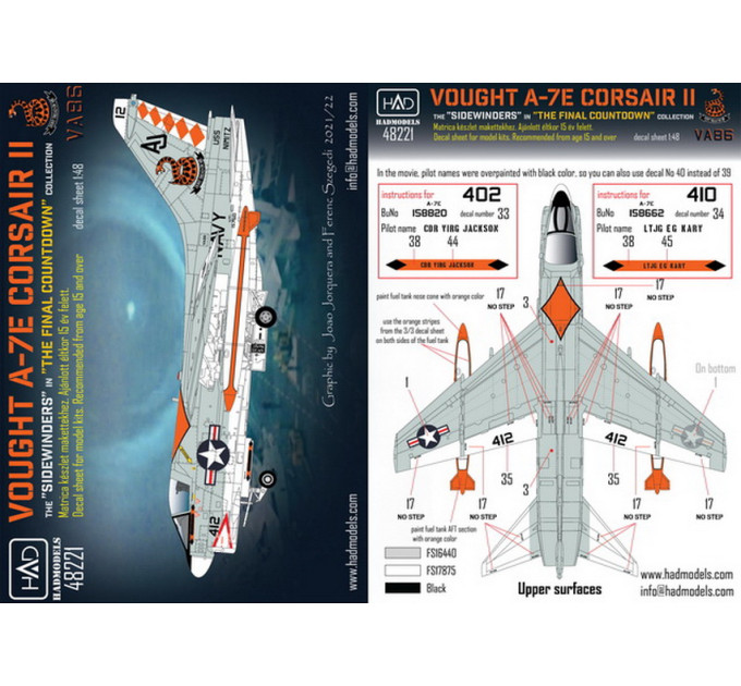 Декаль A-7E VA-86 1/48 Corsair HADmodels 48221