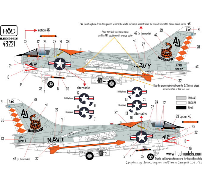 Декаль A-7E VA-86 1/48 Corsair HADmodels 48221