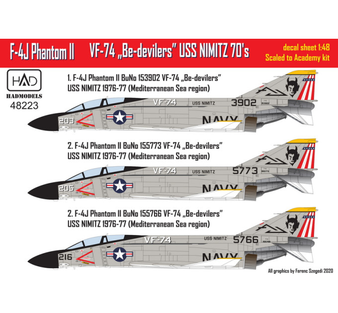Декаль F-4J 1/48 Phantom VF 74 HADmodels 48223