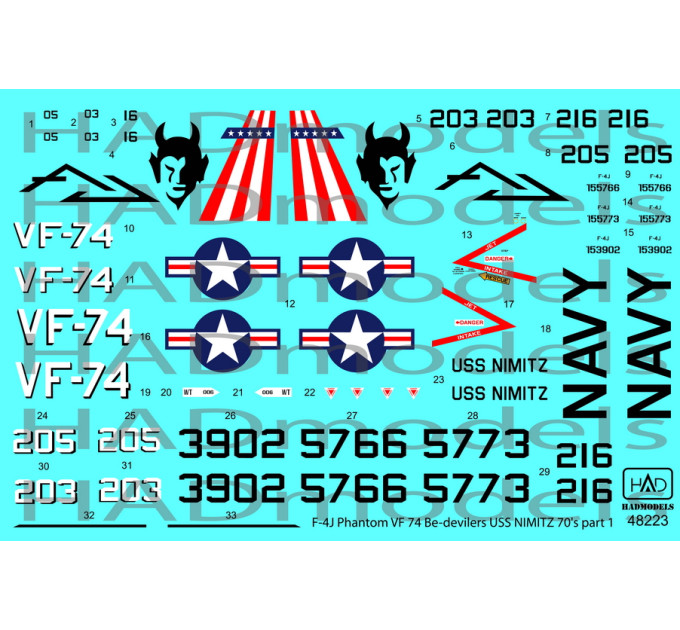 Декаль F-4J 1/48 Phantom VF 74 HADmodels 48223