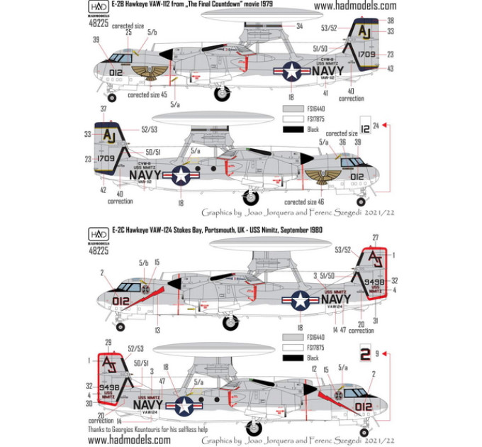 Декаль E-2B/C 1/48 VAW-124 HADmodels 48225