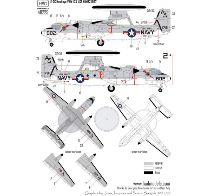 Декаль E-2B/C 1/48 VAW-124 HADmodels 48225